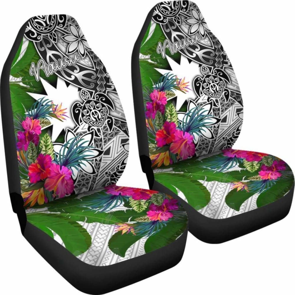 Nauru Car Seat Covers White - Turtle Plumeria Banana Leaf - 091114 - YourCarButBetter