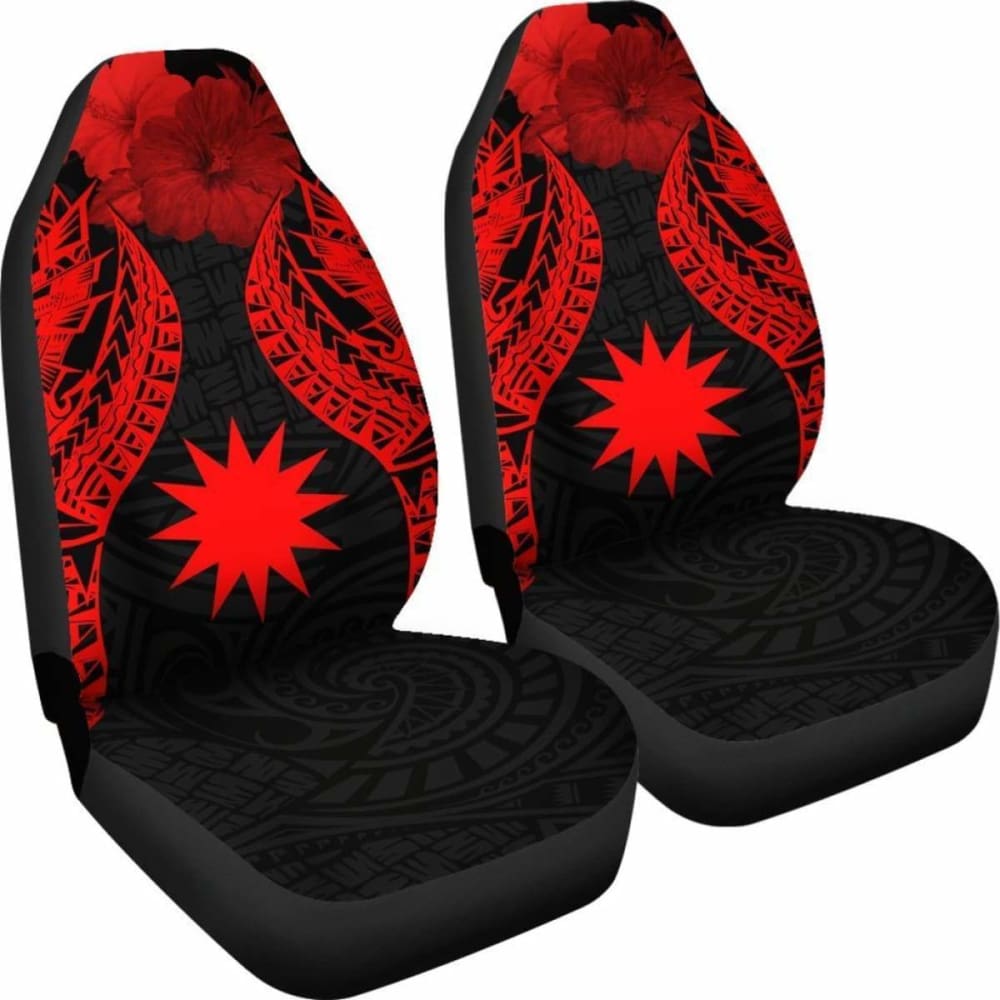 Nauru Polynesian Car Seat Covers Pride Seal And Hibiscus Red - 232125 - YourCarButBetter