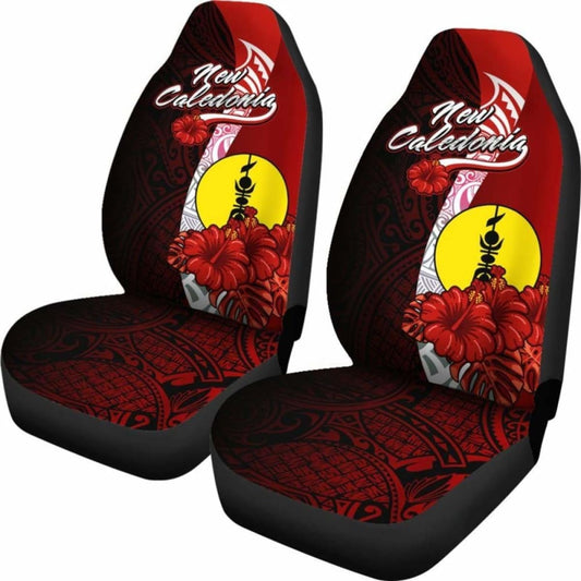 New Caledonia Polynesian Car Seat Covers - Coat Of Arm With Hibiscus - 232125 - YourCarButBetter