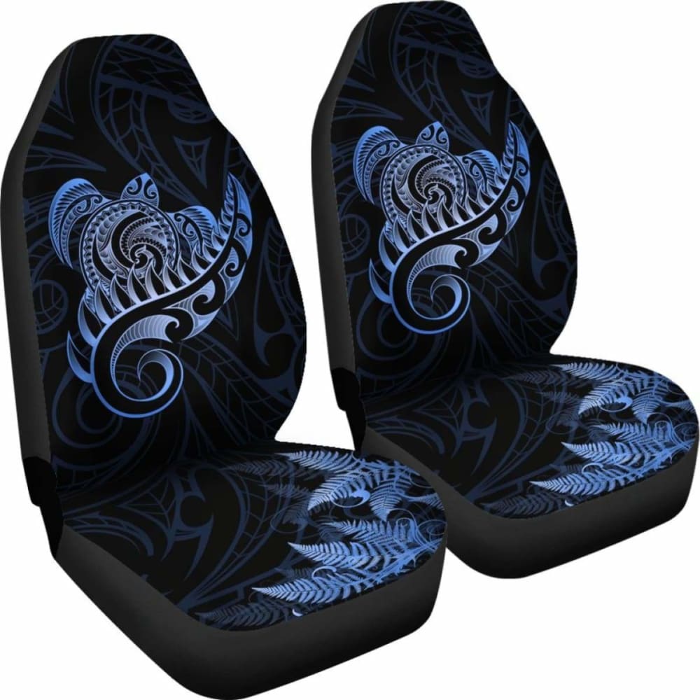 New Zealand Car Seat Covers - Aotearoa Maori Turtle Silver Fern Blue Awesome 091114 - YourCarButBetter