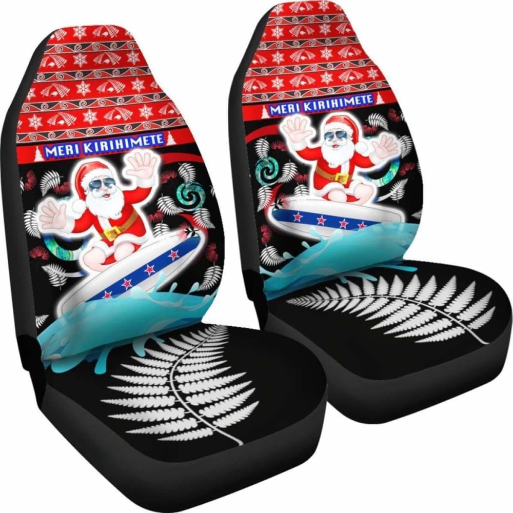 New Zealand Santa Christmas Car Seat Covers Pohutukawa Fern And Kiwi 3 160830 - YourCarButBetter