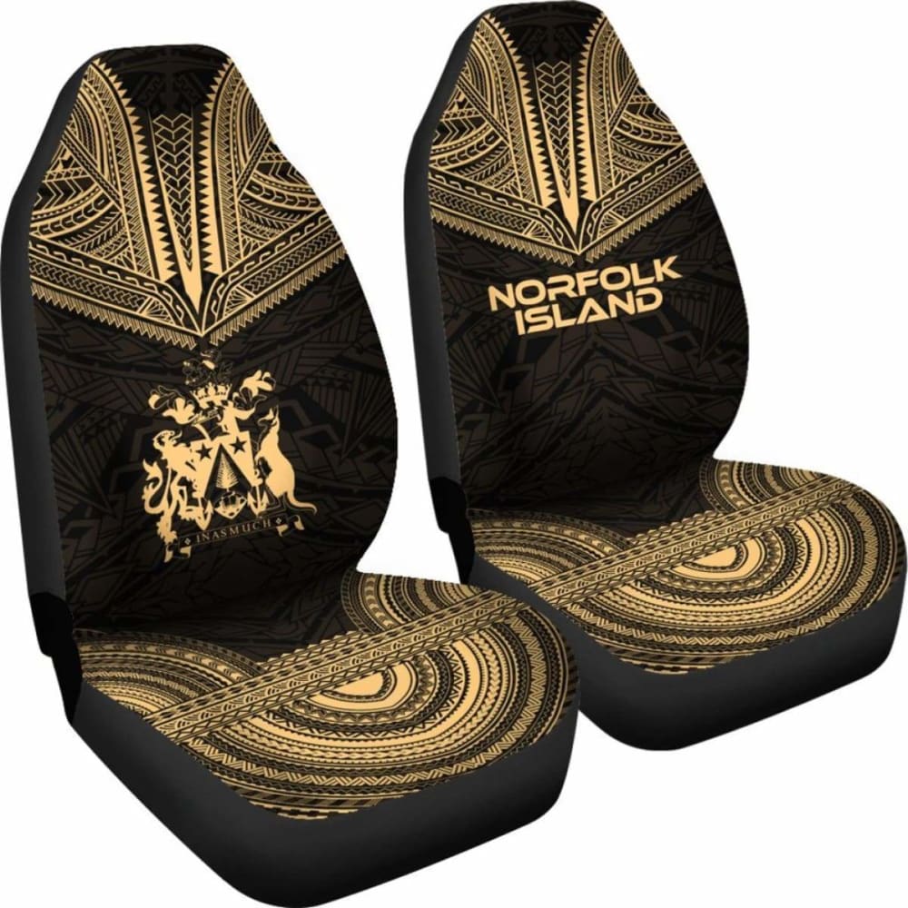 Norfolk Island Car Seat Cover - Norfolk Island Coat Of Arms Polynesian Chief Tattoo Gold Version - 10 174914 - YourCarButBetter
