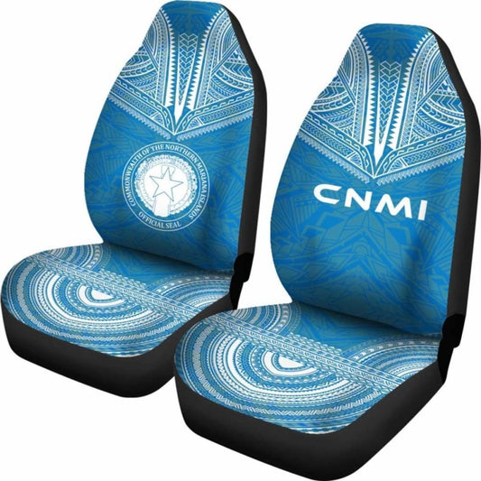 Northern Mariana Islands Car Seat Cover - C N M I Seal Polynesian Chief Tattoo Blue Version - 10 174914 - YourCarButBetter