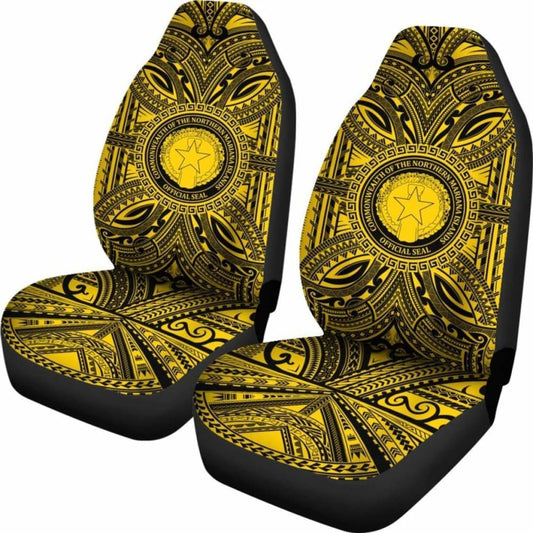 Northern Mariana Islands Car Seat Cover - Northern Mariana Islands Coat Of Arms Polynesian Gold Black 105905 - YourCarButBetter