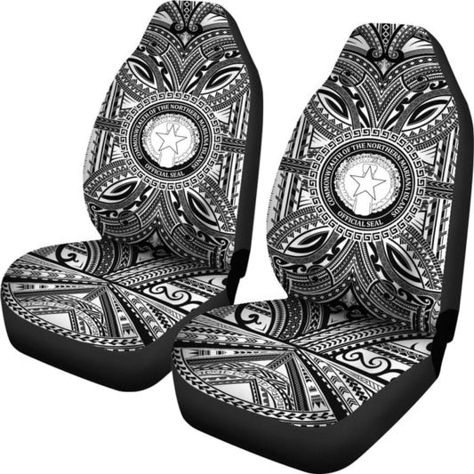 Northern Mariana Islands Car Seat Cover - Northern Mariana Islands Coat Of Arms Polynesian White Black 105905 - YourCarButBetter