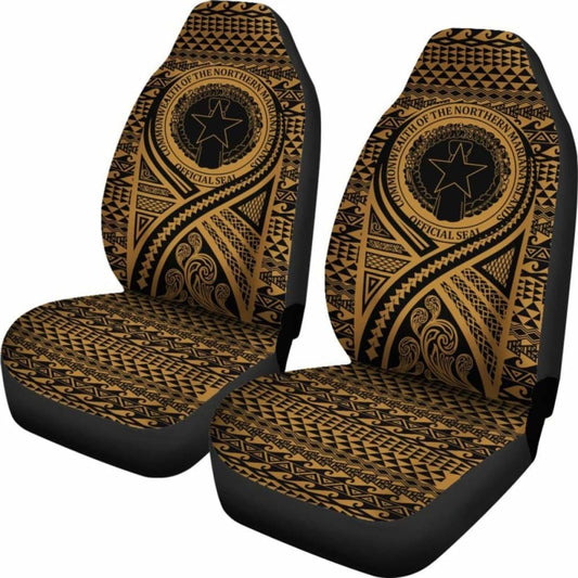 Northern Mariana Islands Car Seat Cover - Northern Mariana Islands Seal Polynesian Tattoo Gold - 9 174914 - YourCarButBetter