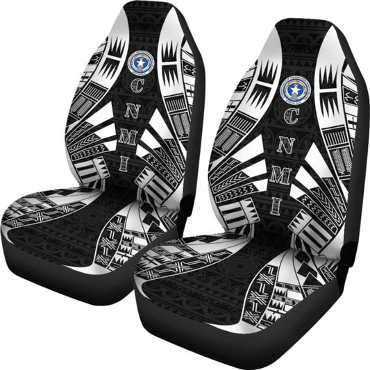 Northern Mariana Islands Car Seat Covers - C N M I Seal Polynesian Tattoo Black - 9 174914 - YourCarButBetter