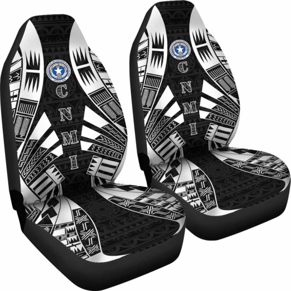 Northern Mariana Islands Car Seat Covers - C N M I Seal Polynesian Tattoo Black - 9 174914 - YourCarButBetter