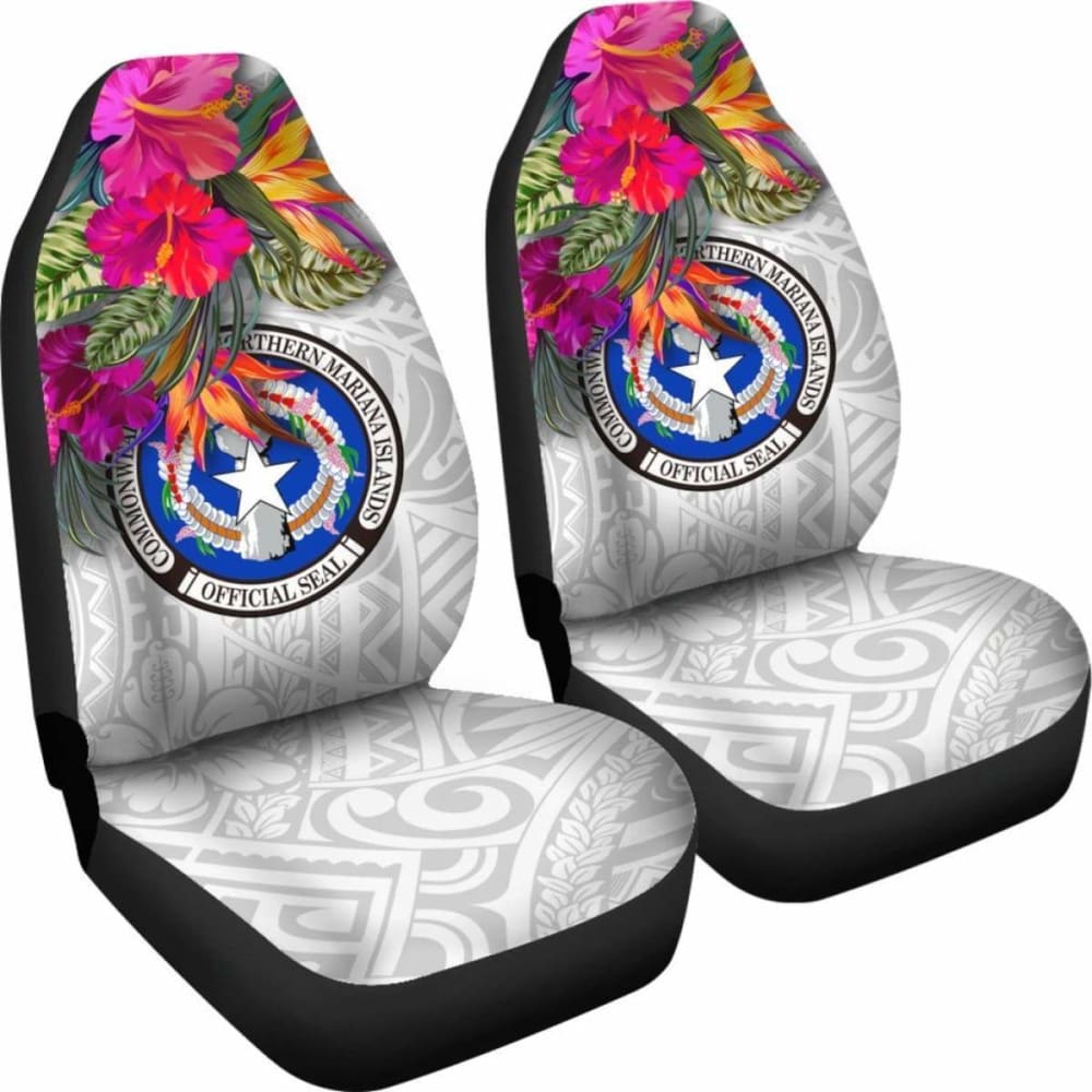Northern Mariana Islands Car Seat Covers Polynesian Hibiscus White Pattern - 232125 - YourCarButBetter