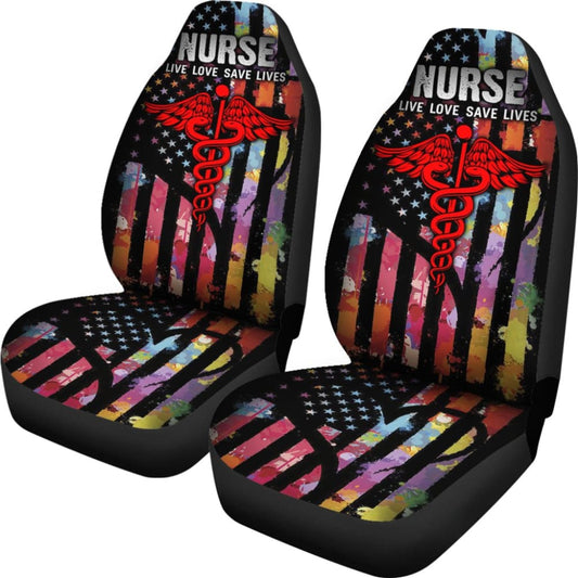 Nurse Live Love Save Lifes Car Seat Covers American Flag 211103