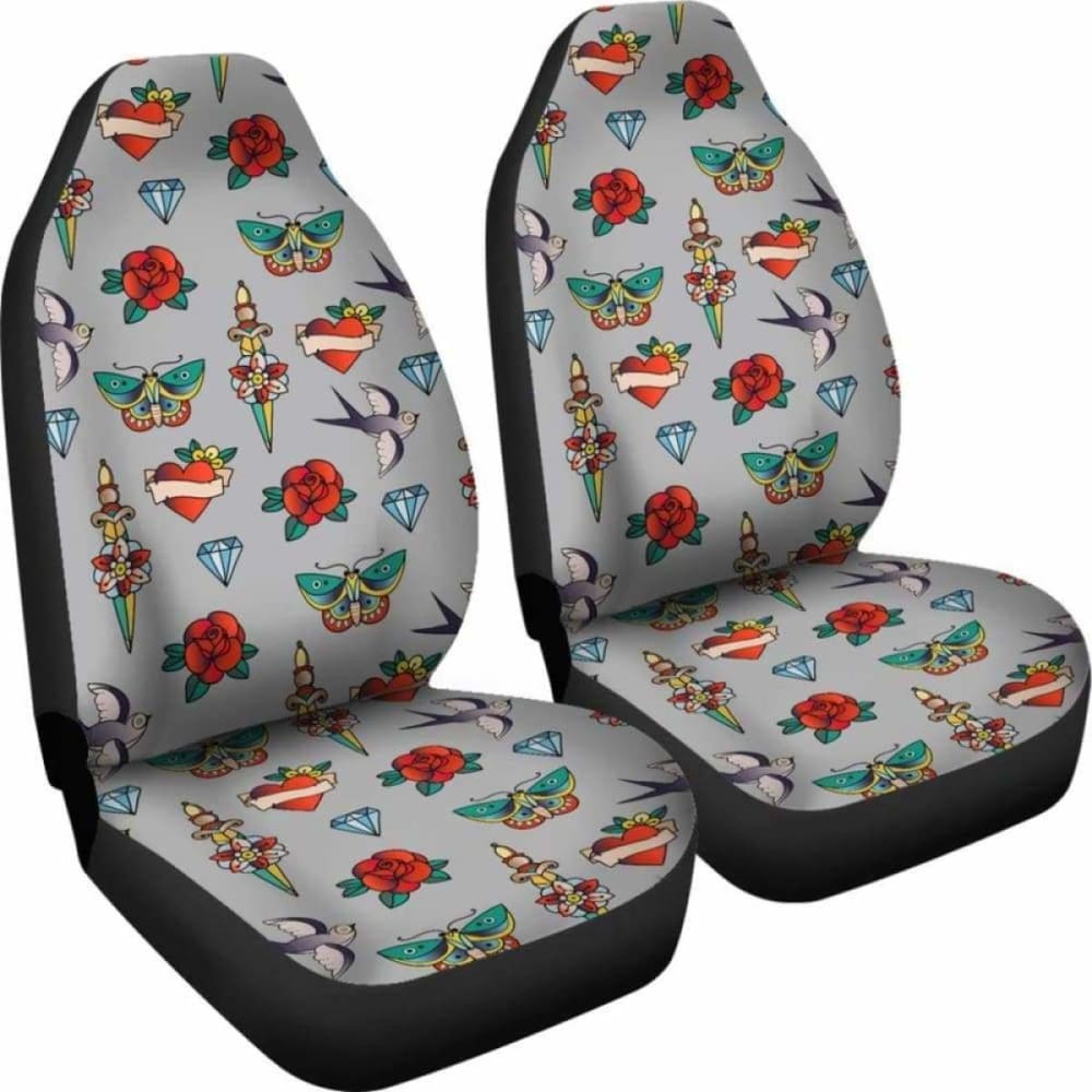 Old School Tattoo Traditional Vintage Style Pattern On Gray Car Seat Covers 174914 - YourCarButBetter