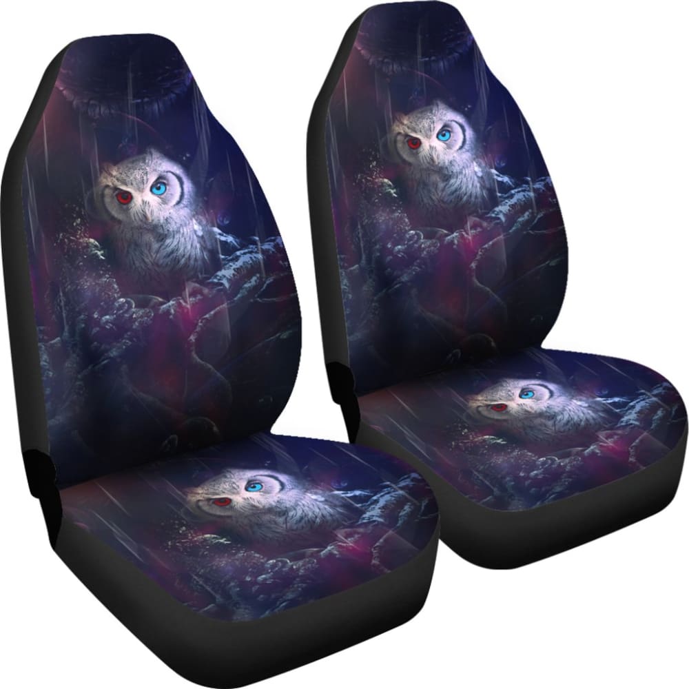 Owl Blue Red Eyes Art Design Car Seat Covers Animals Fantasy 210302 - YourCarButBetter
