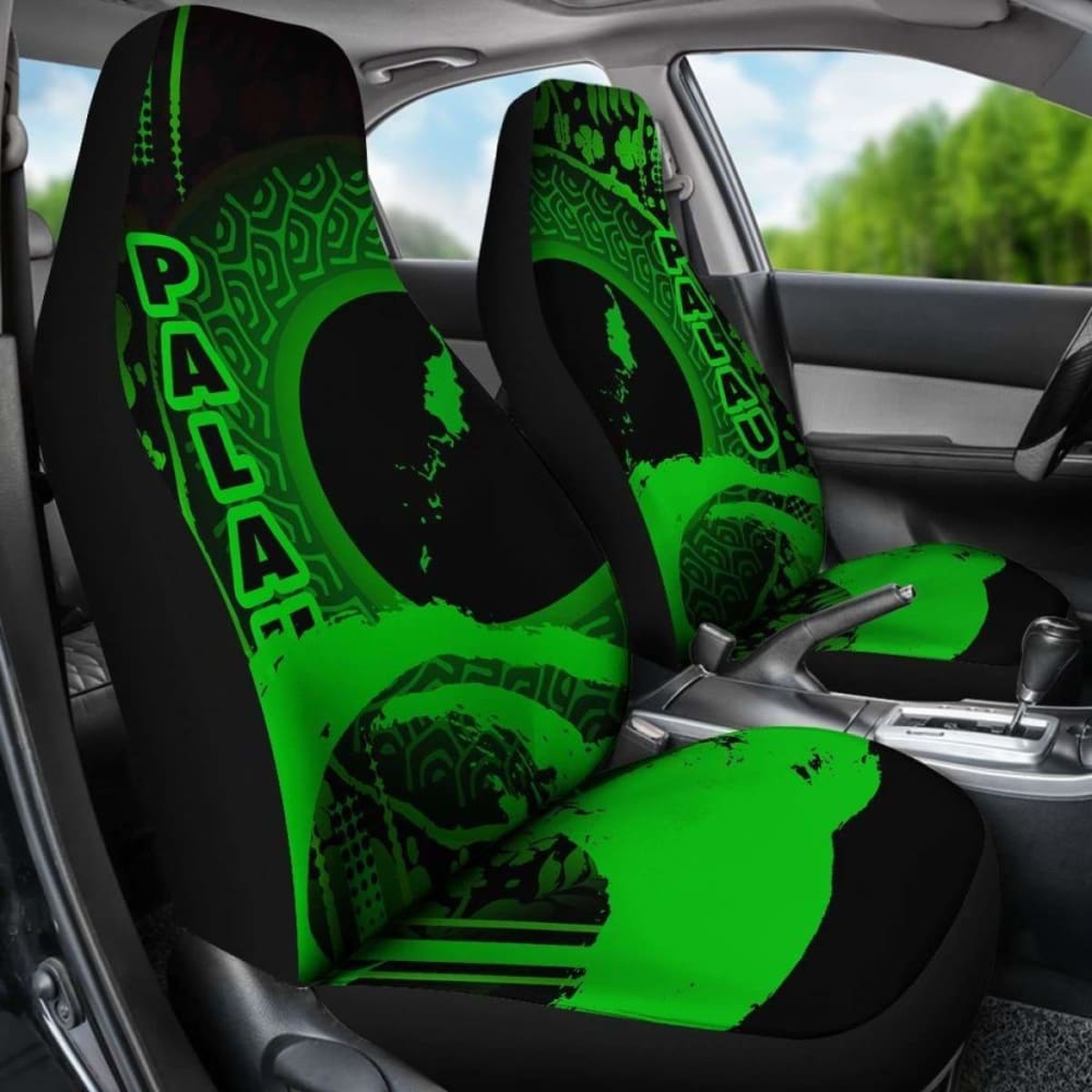 Palau Car Seat Covers - Palau Map Hibiscus And Wave Green - 232125 - YourCarButBetter