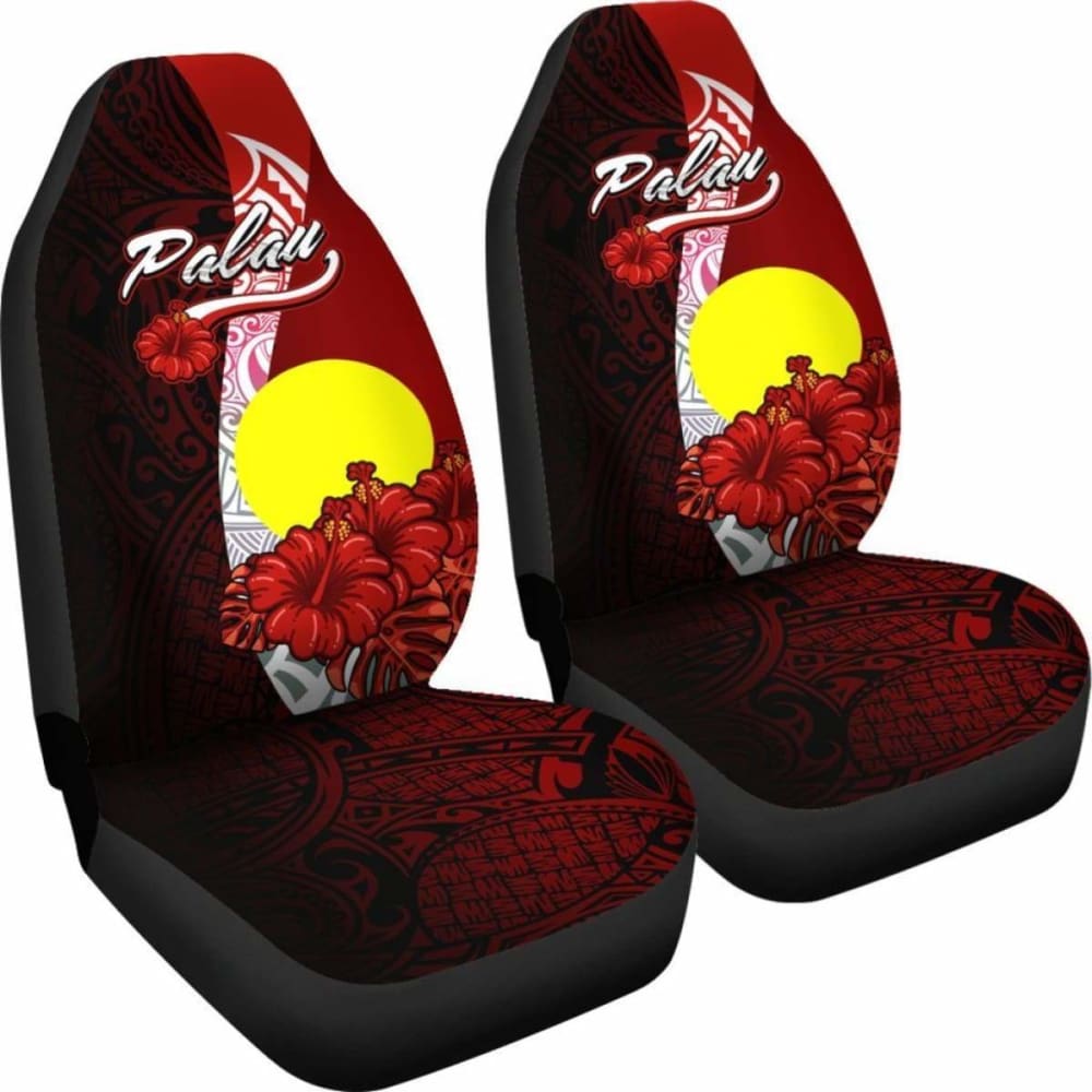 Palau Polynesian Car Seat Covers - Coat Of Arm With Hibiscus - 232125 - YourCarButBetter