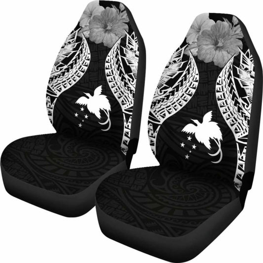 Papua New Guinea Polynesian Car Seat Covers Pride Seal And Hibiscus Black - 232125 - YourCarButBetter
