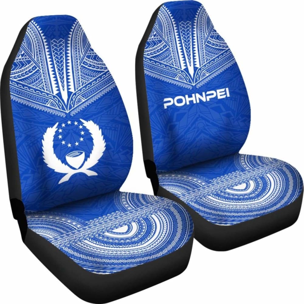 Pohnpei Car Seat Cover - Pohnpei Flag Polynesian Chief Tattoo Blue Version - 10 174914 - YourCarButBetter
