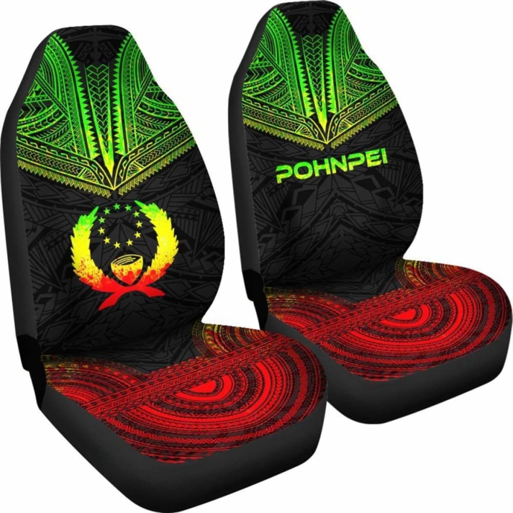Pohnpei Car Seat Cover - Pohnpei Flag Polynesian Chief Tattoo Reggae Version - 10 174914 - YourCarButBetter
