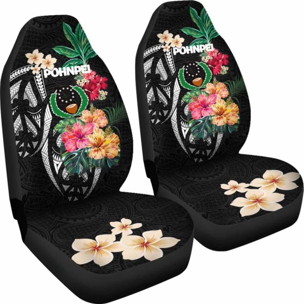 Pohnpei Car Seat Covers Coat Of Arms Polynesian With Hibiscus 232125 - YourCarButBetter