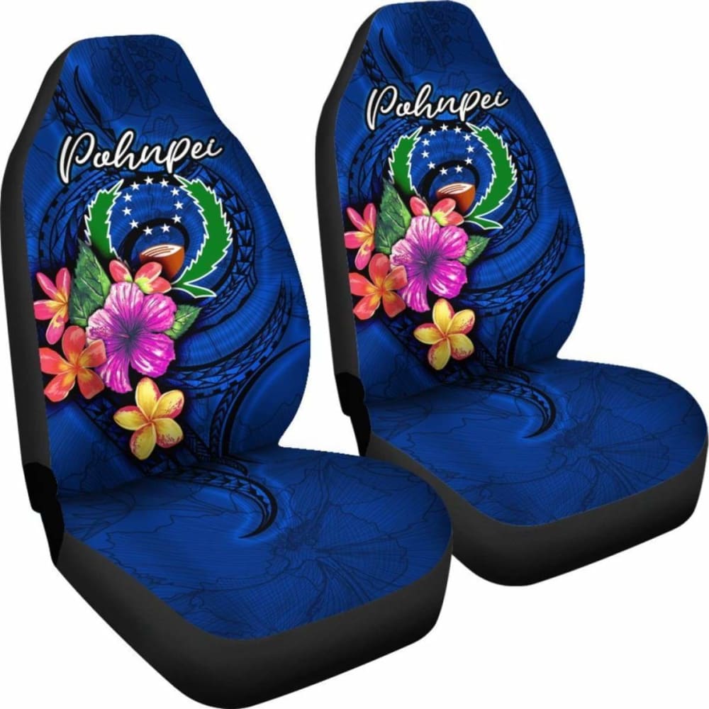 Pohnpei Micronesia Car Seat Covers - Floral With Seal Blue - 12 153908 - YourCarButBetter