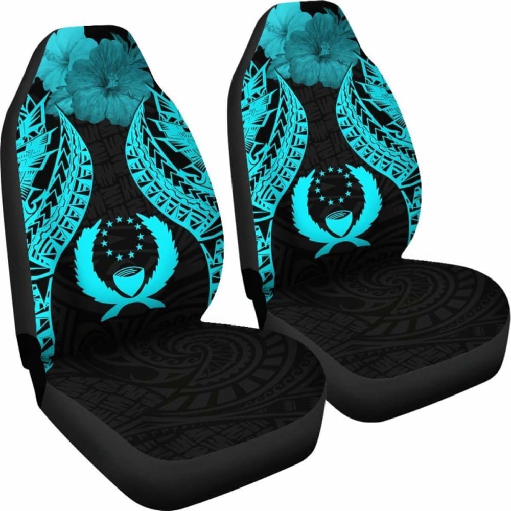 Pohnpei Polynesian Car Seat Covers Pride Seal And Hibiscus Neon Blue - 232125 - YourCarButBetter