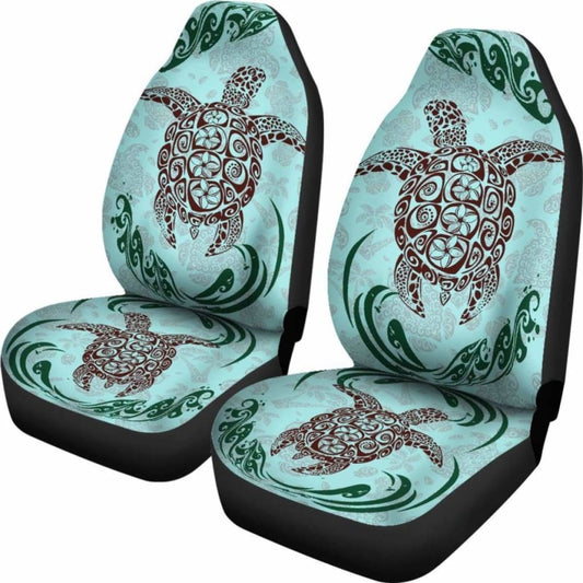Polynesian Car Seat Covers - Turtle Tattoo Green Wave - 105905 - YourCarButBetter