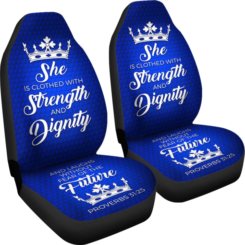 Proverbs 31 Blue White She Is Clothed With Strength And Dignity Car Seat Covers 211901 - YourCarButBetter