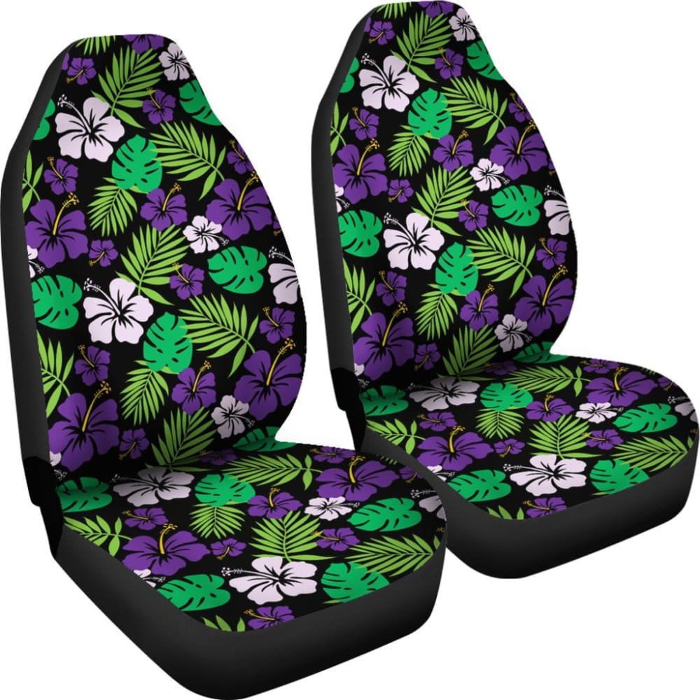 Purple And Green Hibiscus Flower Car Seat Covers Hawaiian Tropical 101819 - YourCarButBetter