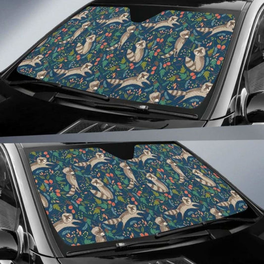 Raccoon Tropical Leaves Pattern Car Auto Sun Shades 182102 - YourCarButBetter