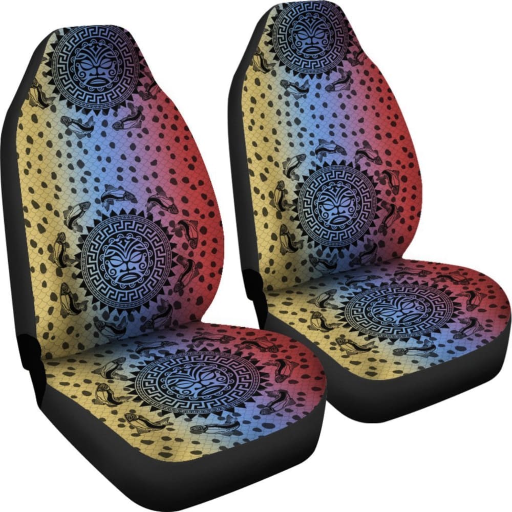 Rainbow Trout Hawaii Tiki Face Pattern Fishing Car Seat Covers 182417 - YourCarButBetter