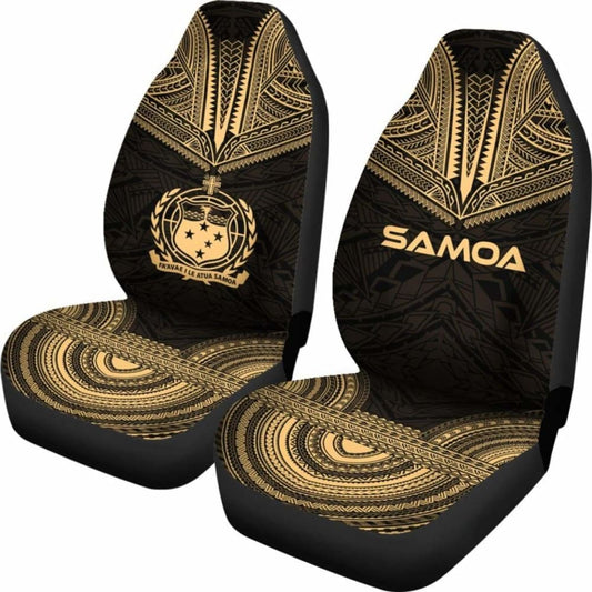 Samoa Car Seat Cover - Samoa Coat Of Arms Polynesian Chief Tattoo Gold Version - 10 174914 - YourCarButBetter