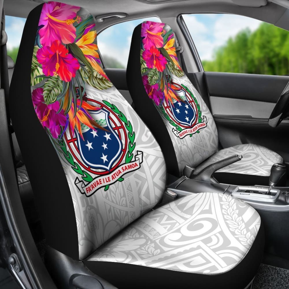 Samoa Car Seat Covers Polynesian Hibiscus White Pattern - 093223 - YourCarButBetter