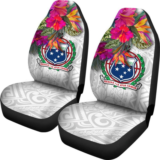 Samoa Car Seat Covers Polynesian Hibiscus White Pattern - 093223 - YourCarButBetter