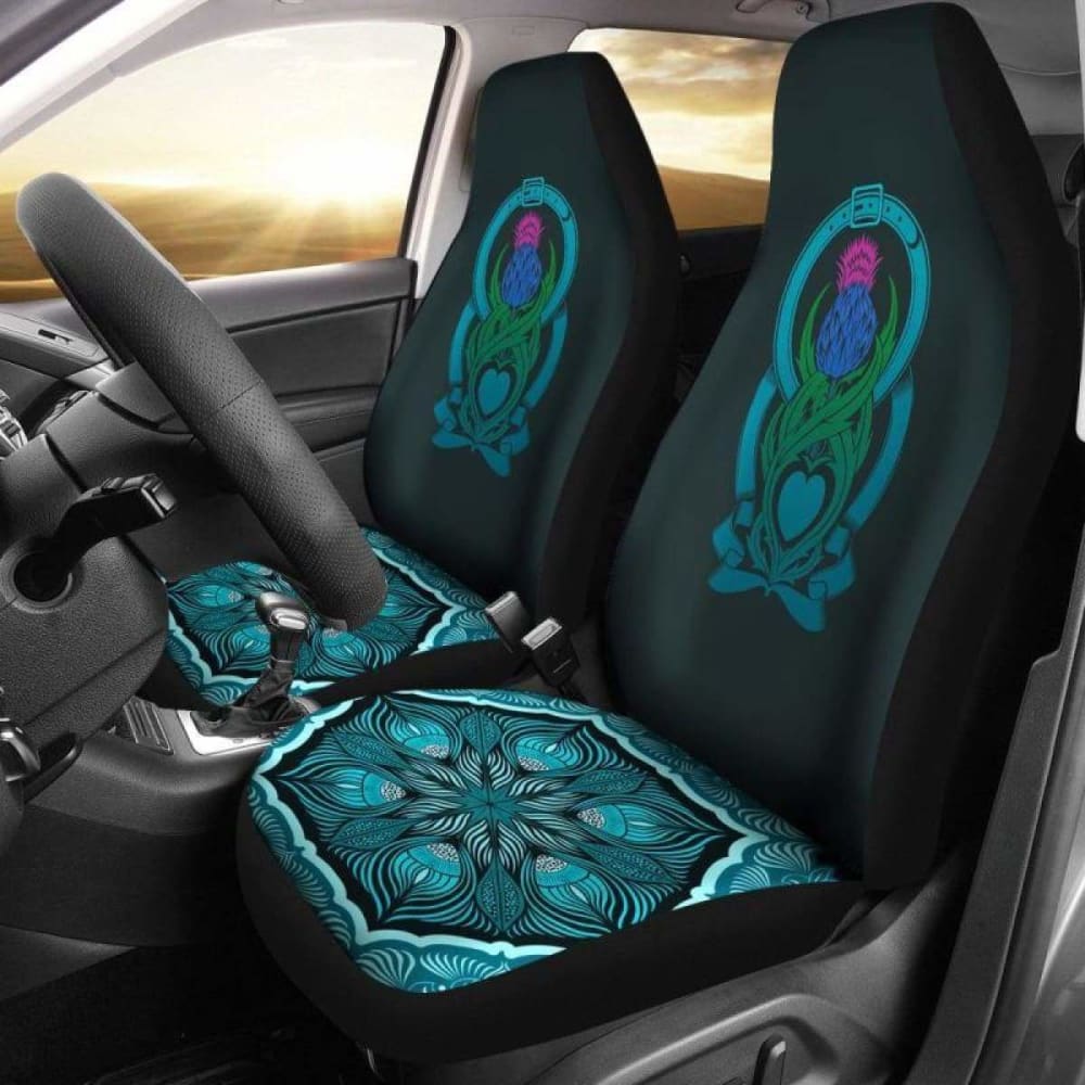Scotland Thistle With Blue Floral Pattern Car Seat Covers 5 153908 - YourCarButBetter