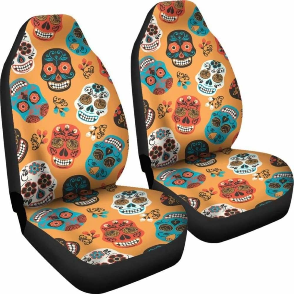 Set 2 Pcs Car Seat Cover Sugar Skulls 101207