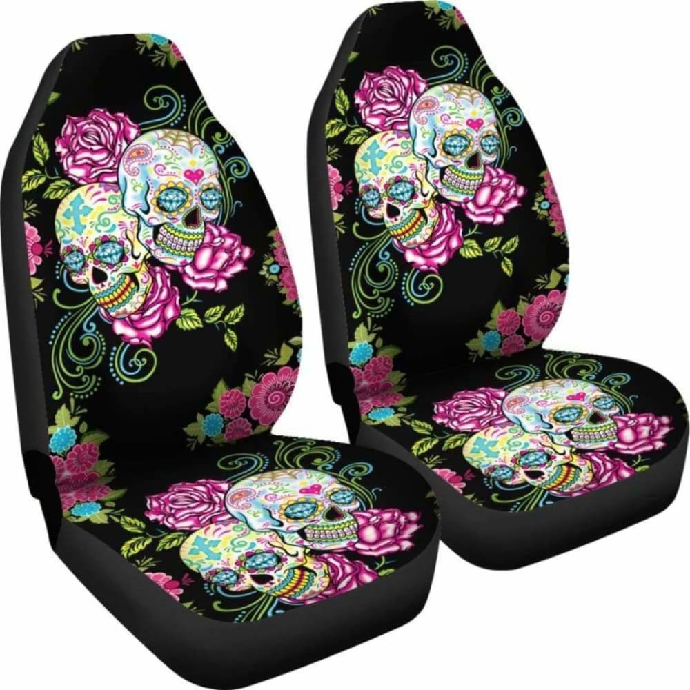 Set 2 Pcs Floral Sugar Skull Car Seat Covers 101207