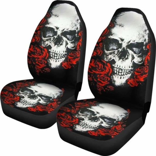 Set 2 Pcs Floral Sugar Skull Day Of The Dead Skull Car Seat Covers 101207