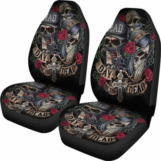 Set 2 Pcs Gothic Day Of The Dead Sugar Skull Car Seat Covers 172727