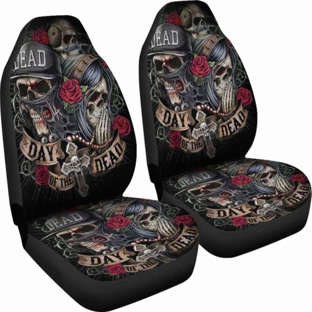 Set 2 Pcs Gothic Day Of The Dead Sugar Skull Car Seat Covers 172727