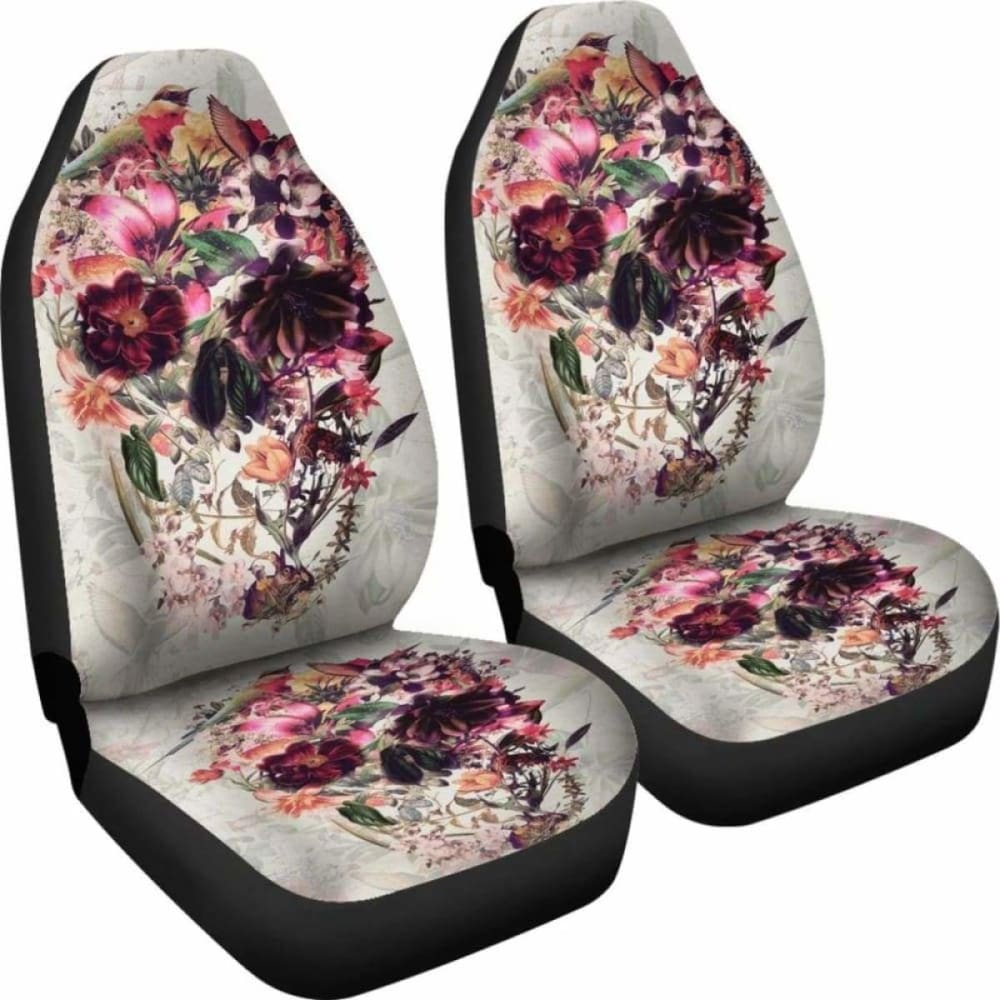 Set 2 Pcs Gothic Flower Skull Car Seat Covers 172727