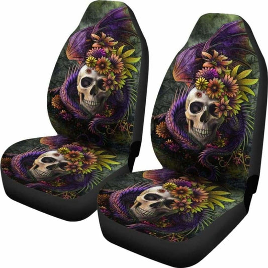 Set 2 Pcs Gothic Skull Dragon Car Seat Covers 101207