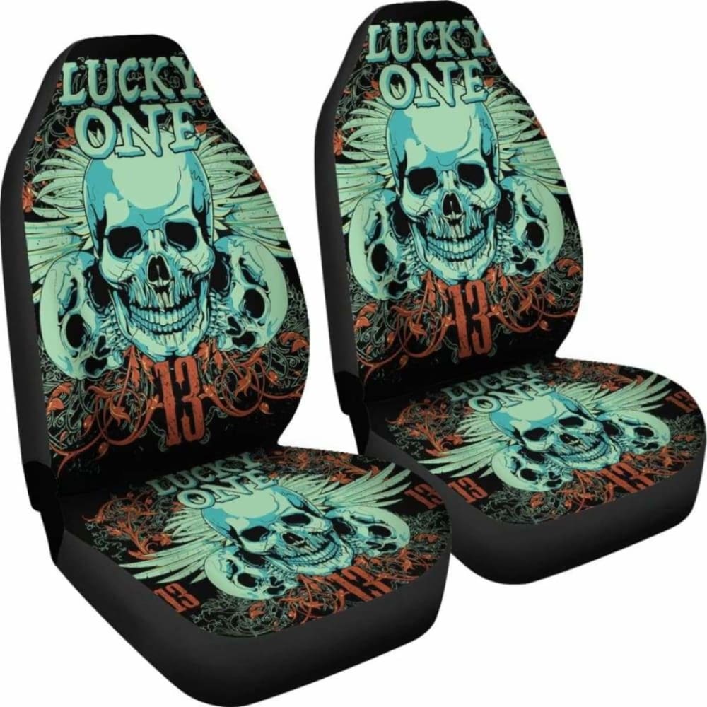 Set 2 Pcs Lucky One Skull Seat Cover Sugar Skulls 101207