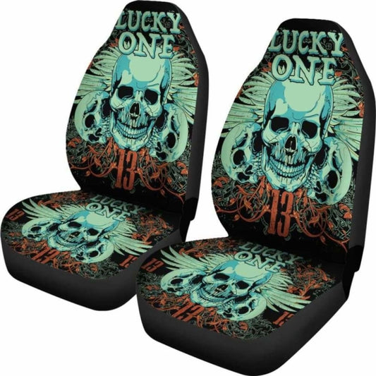 Set 2 Pcs Lucky One Skull Seat Cover Sugar Skulls 101207
