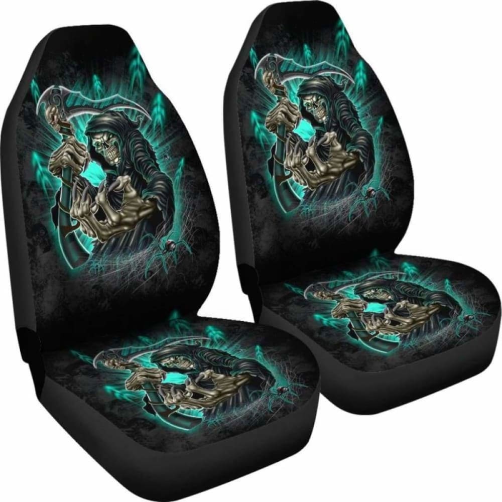 Set 2 Skull Gothic Grim Reaper Seat Cover Sugar Skulls 172727