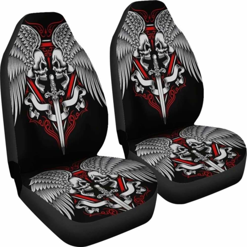 Set 2 Skull Wings Car Seat Cover Sugar Skulls 101207