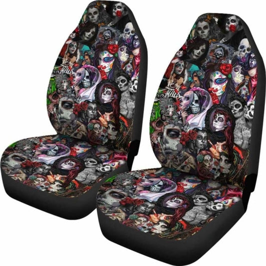 Set 2 Sugar Skull Car Seat Covers 101207