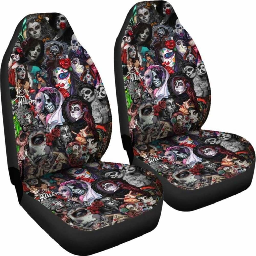 Set 2 Sugar Skull Car Seat Covers 101207