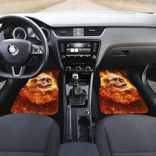 Set 4 Pcs Flaming Skull Car Mats 110728 - YourCarButBetter