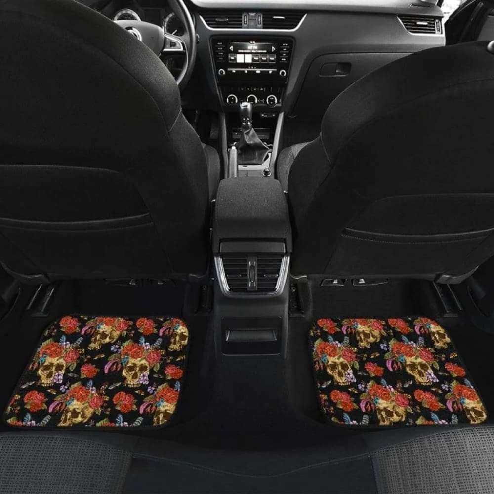 Set 4 Pcs Floral Sugar Skull Car Mats 101207