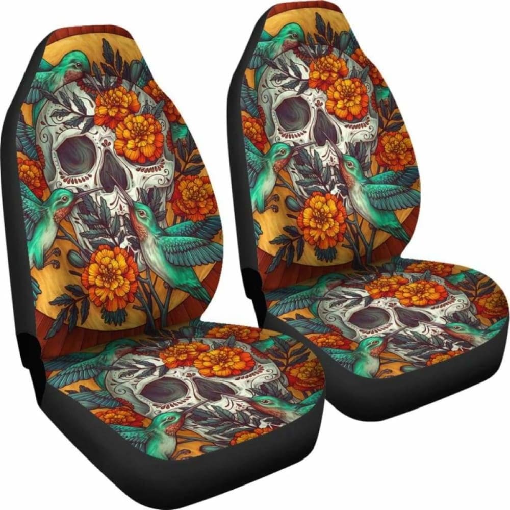 Set Of 2 Beautiful Sugar Skull Car Seat Covers 101207