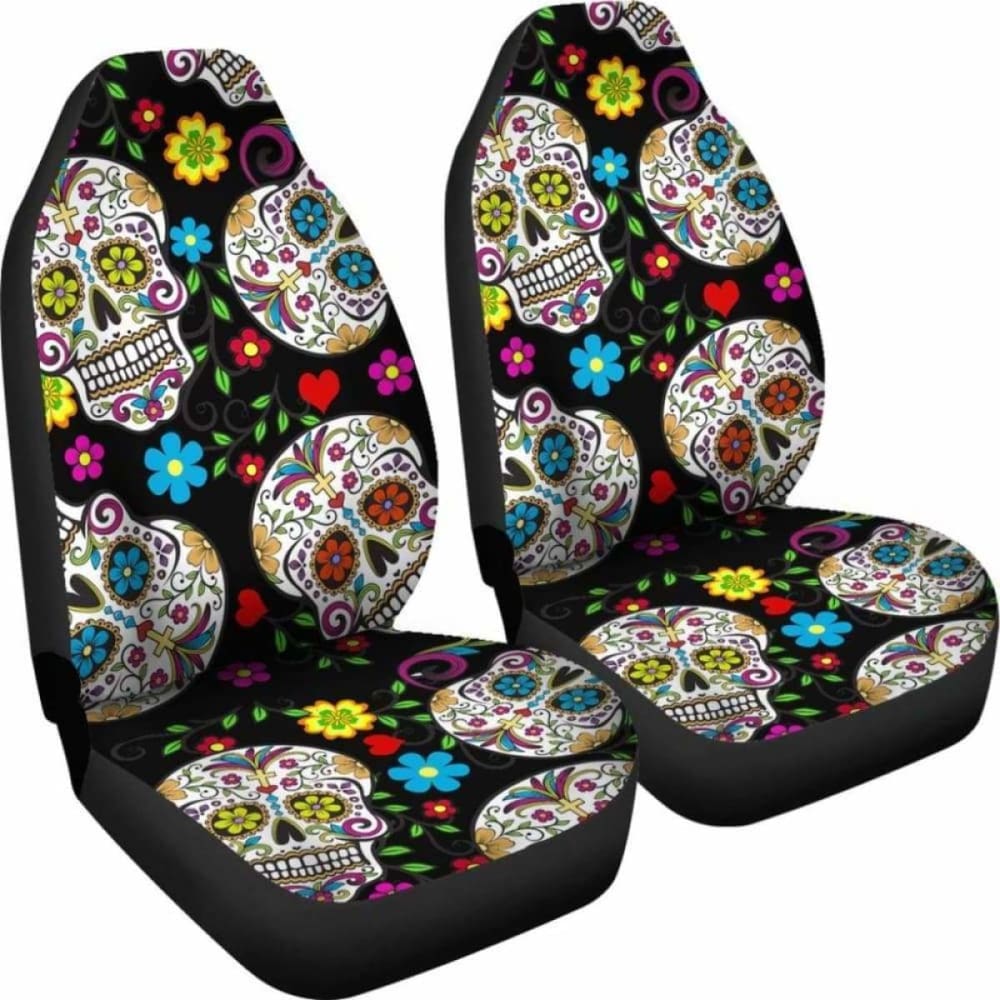 Set Of 2 Beautiful Sugar Skull Seat Covers 101207